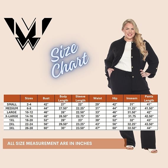 white mark Women's Plus Size 2-Piece Oversize Long Sleeve Button Down Cotton Linen Gauze Lounge Beach Set
