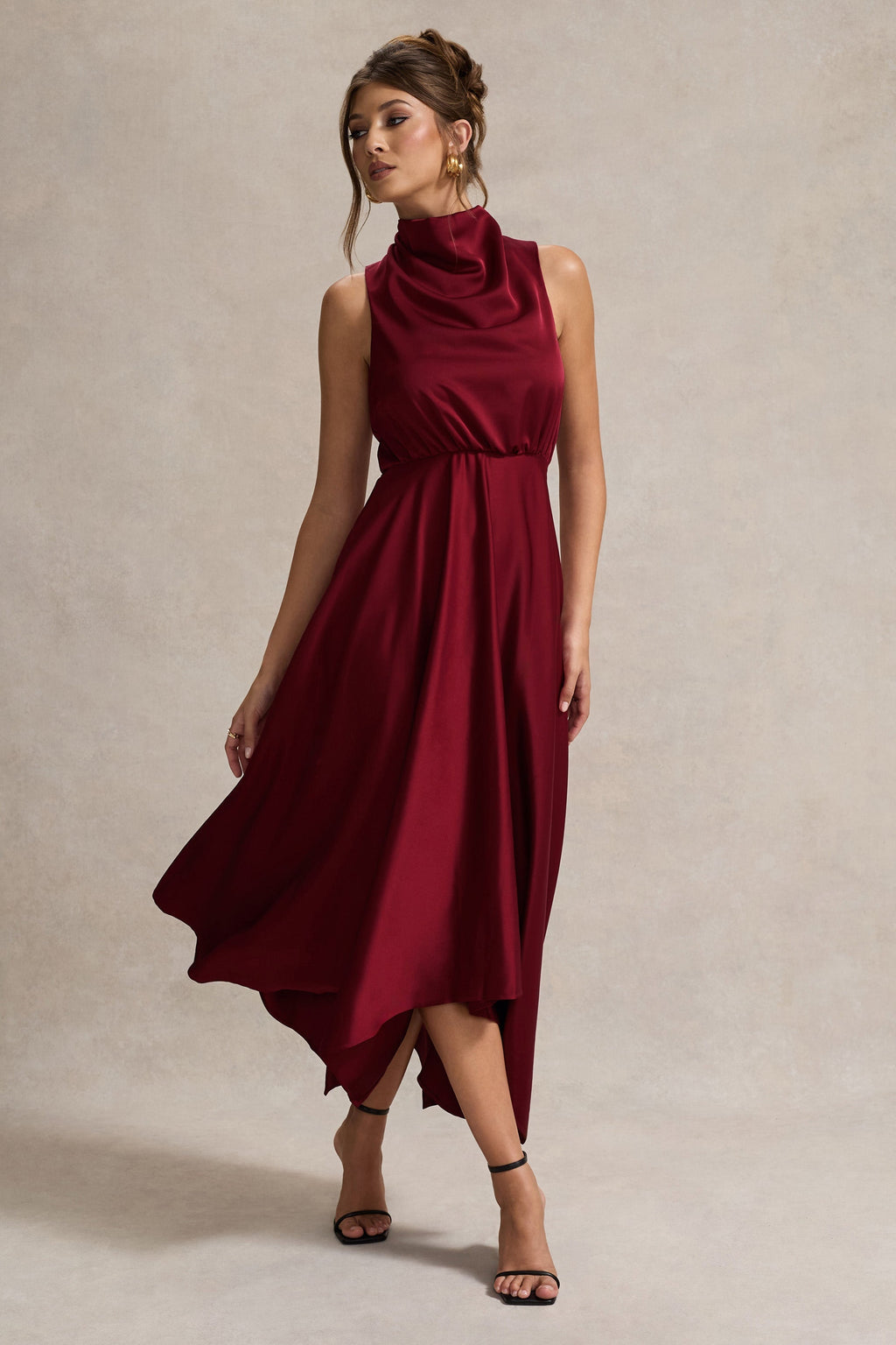 Kerri | Berry Satin Cowl-Neck Maxi Dress