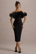 Alizzi | Black Bardot Midi Dress With Ruffle Trim
